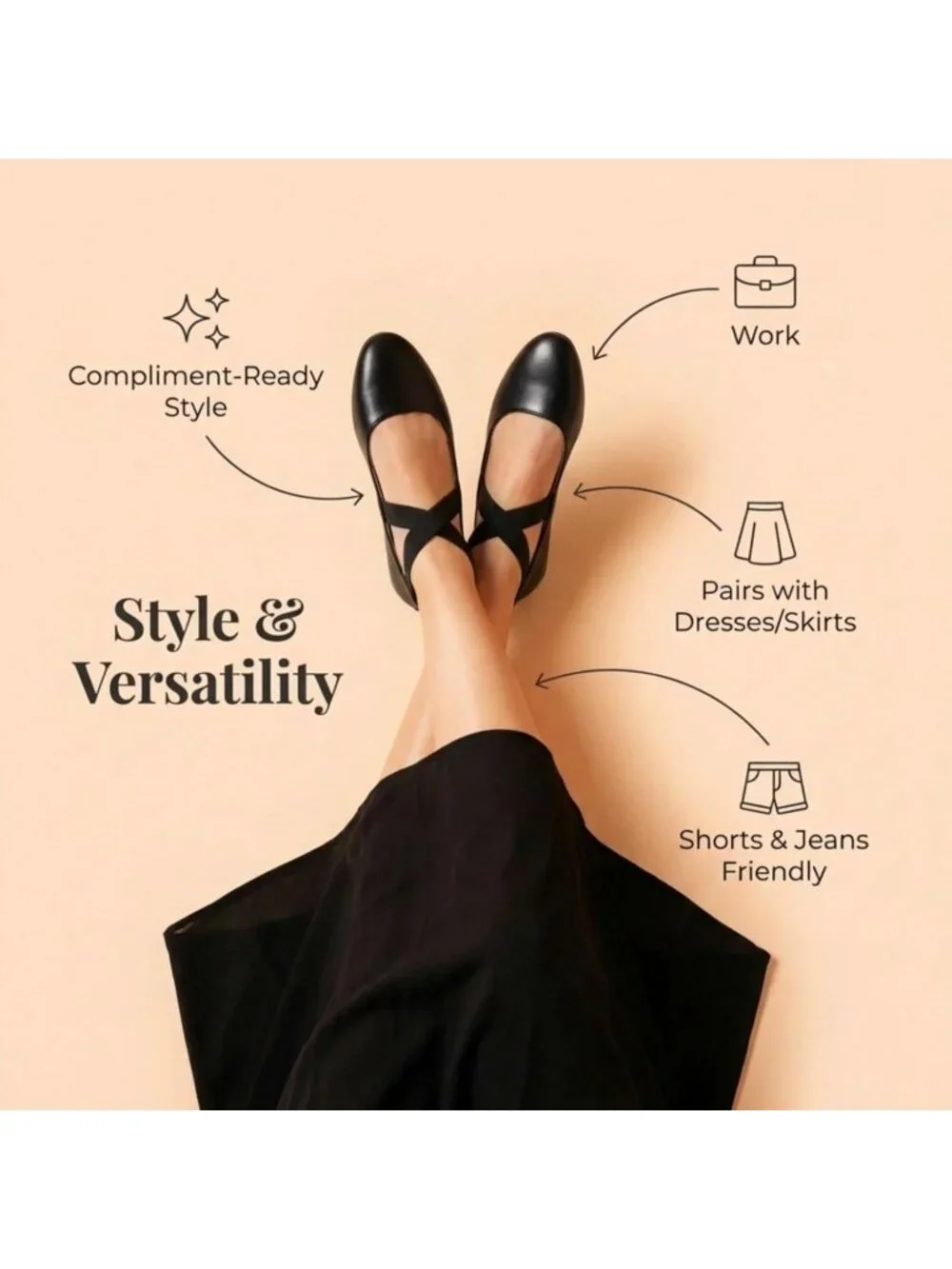 Women's All Black Foam Cushioned Closed Toe Criss Cross Elastic Strap Flat Shoes